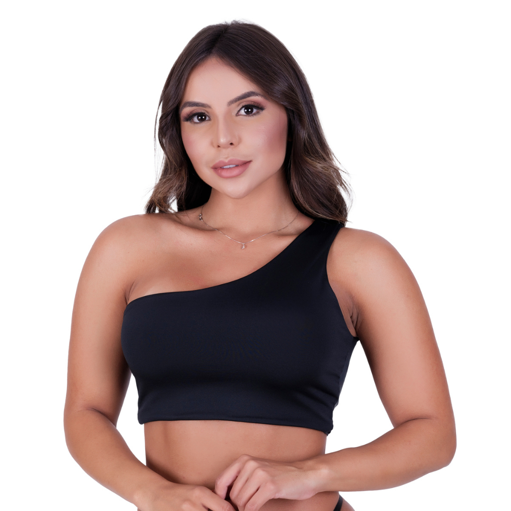 Top Cropped Um Ombro Só Básico Sem Bojo Alça Larga em Oferta na Shopee