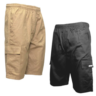 Bermuda De Brim Masculina Cargo Elástico e Bolso Adulto Cordão Regulável