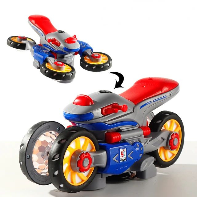 Deformação elétrica Motocicleta Stunt Rotating, Universal Driving Lights, Música Brinquedo Infantil