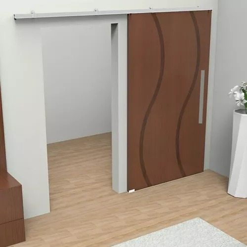 Kit Para Porta de Correr Roldana Concava 4 Rodas Trilho Aluminio Natural