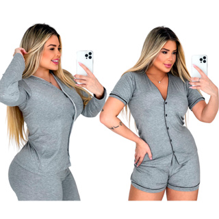 Kit 2 Pijamas Feminino Curto De Verão Longo D Inverno Adulto em Oferta na Shopee