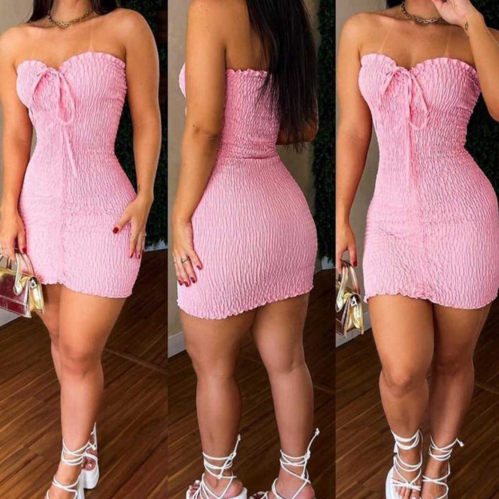 Vestido Tomata que Caia em lastex com detalhe na frente em Oferta na Shopee