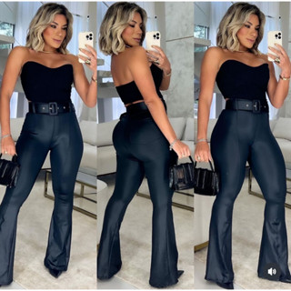 Calça Feminina calça flare Boca de Sino de Cirre Cintura Alta Com Cinto