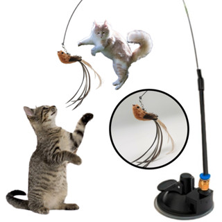 Brinquedo Gato Varinha Pássaro Com Ventosa Fixa Chao Parede Anti Stress Cat