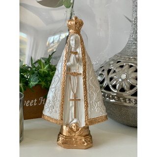 imagem nossa senhora aparecida 20 cm manto bordado gesso detalhes dourado