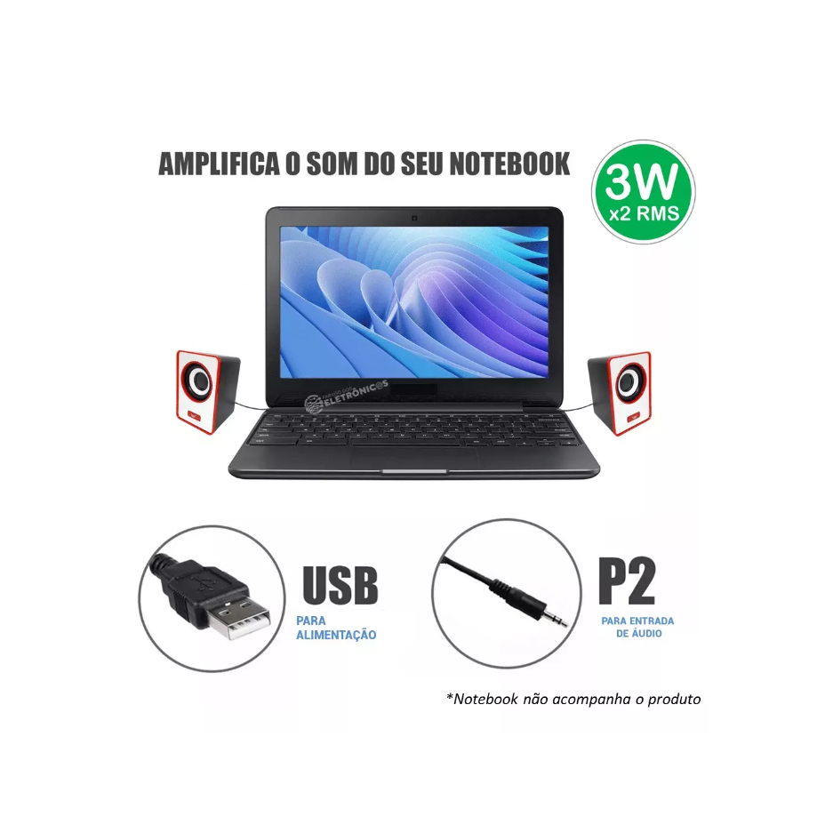 Caixa de Som Estéreo Mp3 3w Rms Para Notebook Pc CD1871