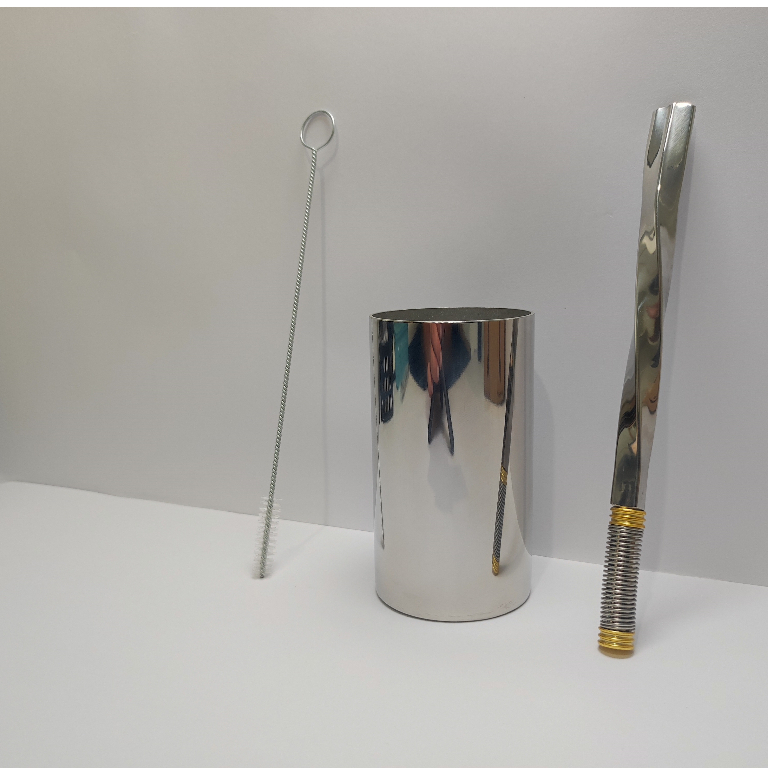 Kit Tereré: Cuia Copo redondo INOX Polido 300ml + Bomba Quadrada ou Quadrada Torcida e escovinha para limpeza