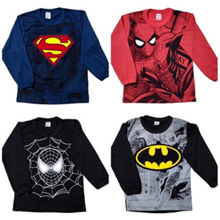 Blusa manga longa comprida infantil personagem herói menino