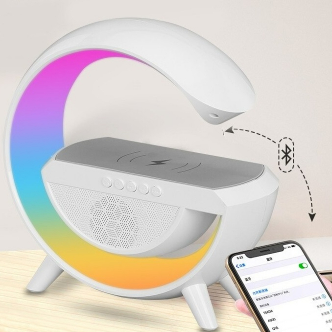 Luminária Bluetooth Inteligente Carregador Sem Fio Alarme Luz RGB G-Speaker Smart Station