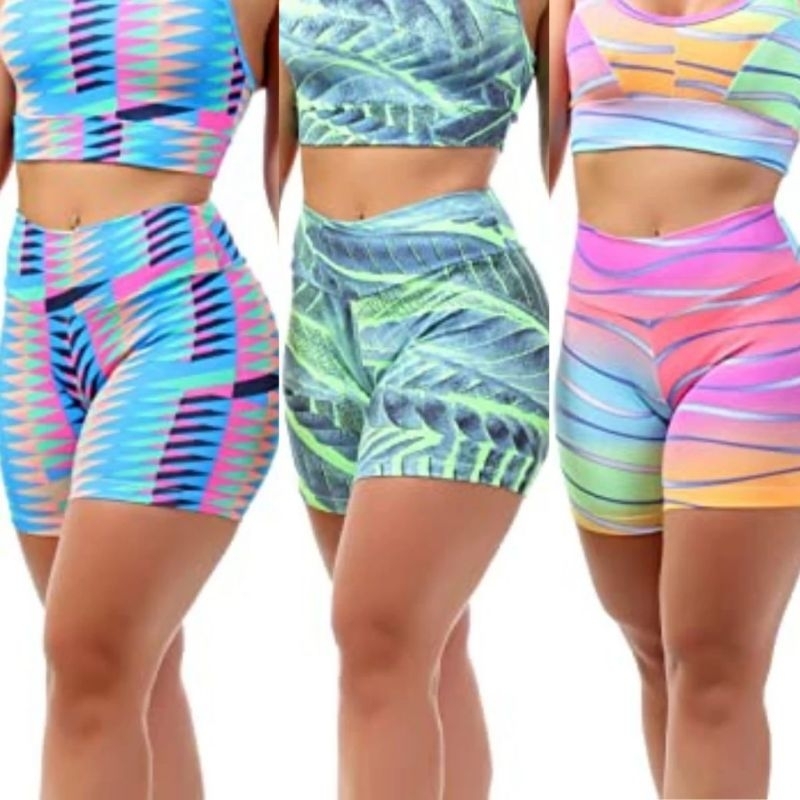Shortinhos de Academia Shorts Legging Feminino Suplex Para Esportes, Fitness, Casual  - Estampado