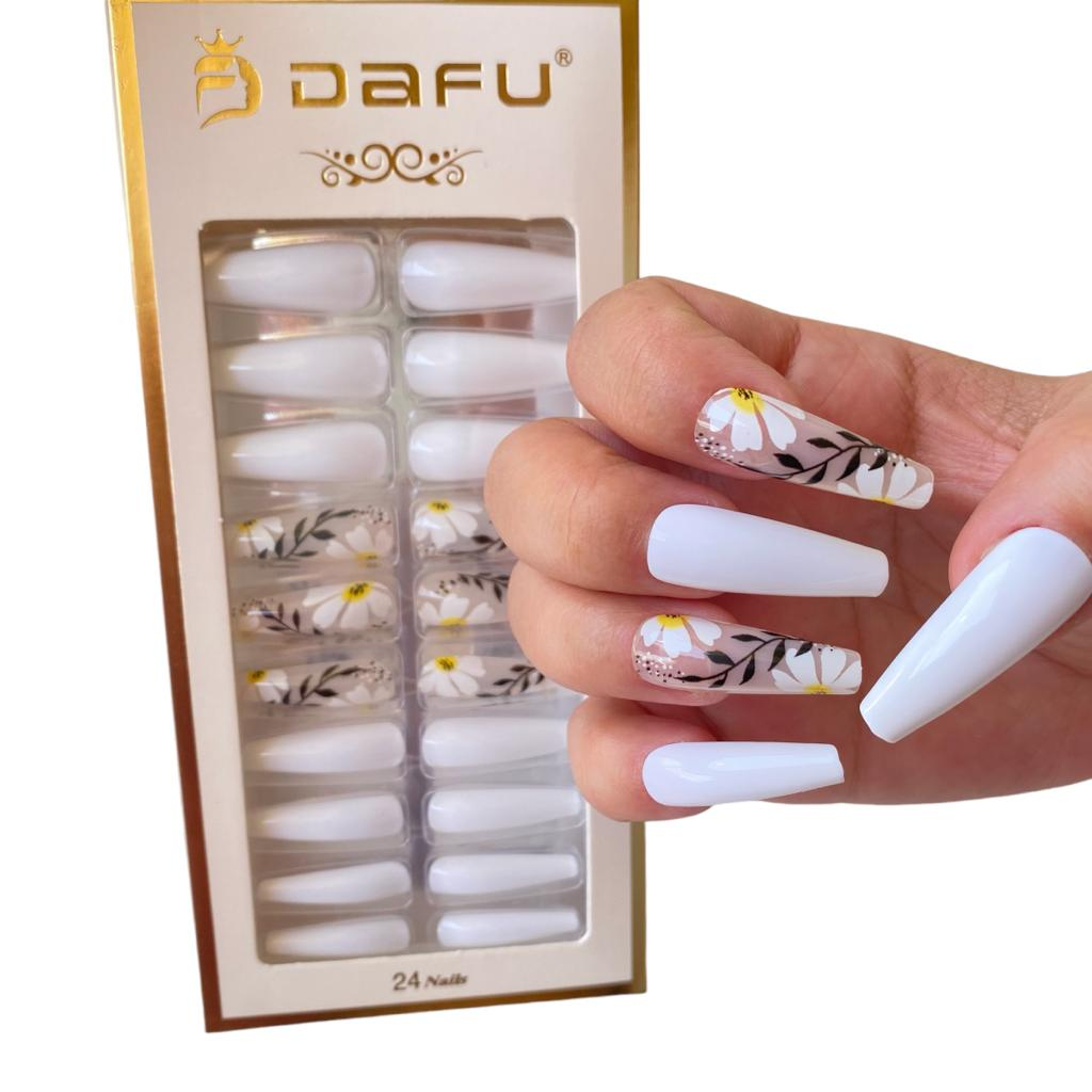 24 PÇS de Unhas Postiças Realista DAFU Modelos Nails Bailarina/Quadrada