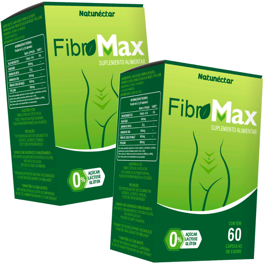 Kit 2 Potes Suplemento Alimentar Fibromax Natunéctar 120 Capsulas 500mg Natural Fibra 100% Puro