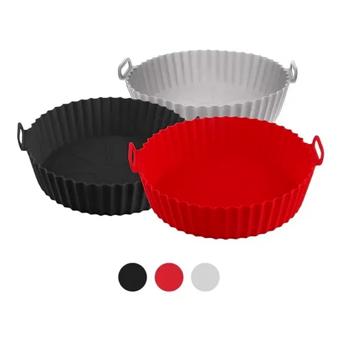 Cesto de Silicone com Alça Forma Redonda para Air Fryer Forno Microondas Fritadeira Elétrica