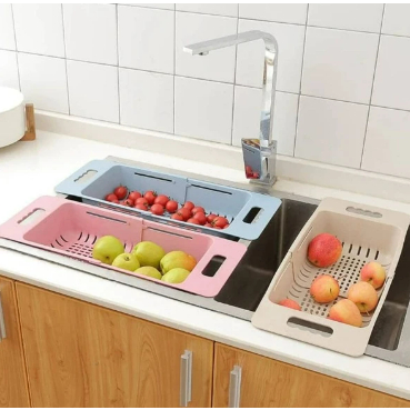 Escorredor De Pia Retrátil Com Alças Cesta Rack Ajustável Para Pratos Alimentos Frutas Leg...