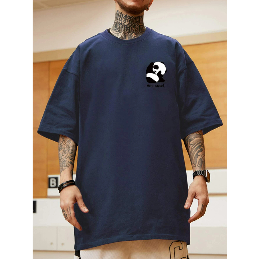 Camiseta Am I Cute Panda Engraçada Oversized Manga Curta Longline