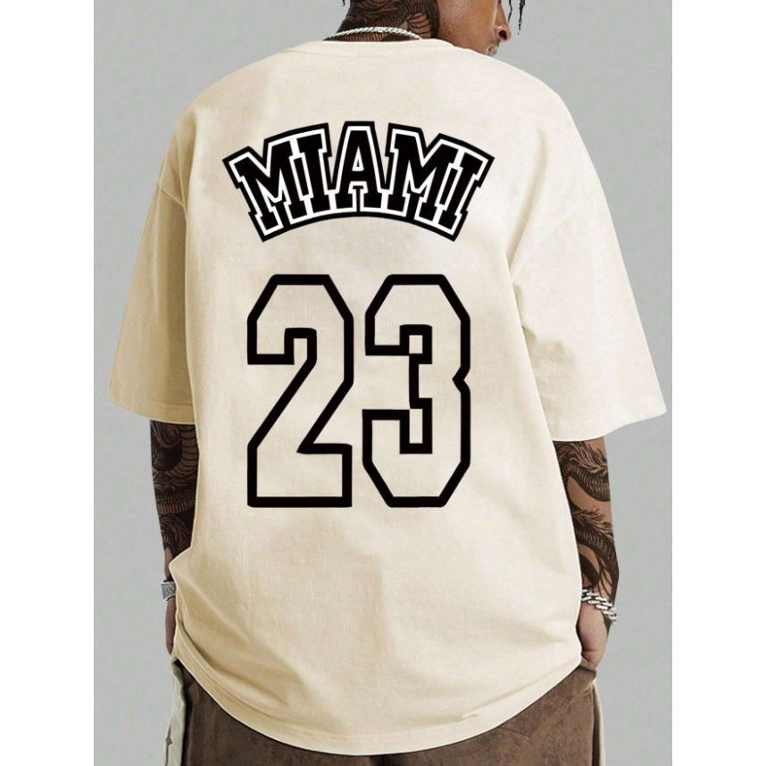 Camiseta Miami 23 Oversized Bordado Time USA Esporte Manga Curta Ombro Caido