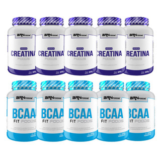 Kit 5x Premium Creatina 100g + 5x BCAA 100g - BRN Foods Kit para aumento de força e recuperação muscular