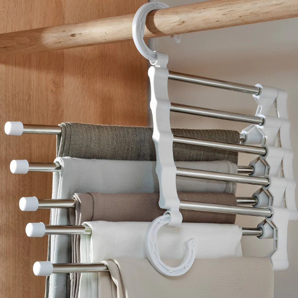 Kit 3 Cabide Para Calca Organizador Multifuncional Retrátil Aço Inox 5 em 1 em Oferta na Shopee