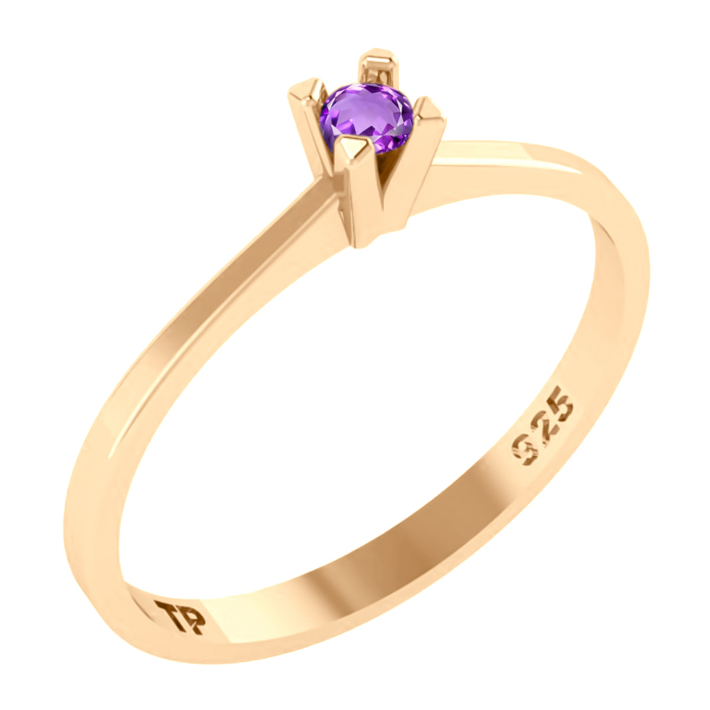 Anel Solitário Prata 925 Dourada 18k - Ametista em Oferta na Shopee