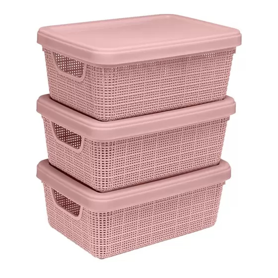 Kit 3 Caixas Organizadoras Multiuso Cesto Juta Decorativo 5 Litros Jaguar Utilidades Cestas