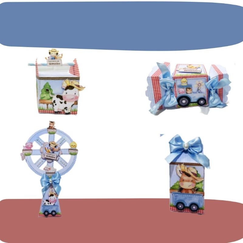 Kit Festa Fazendinha - Lembrancinhas Personalizadas Fazendinha Azul - Papelaria Personalizada