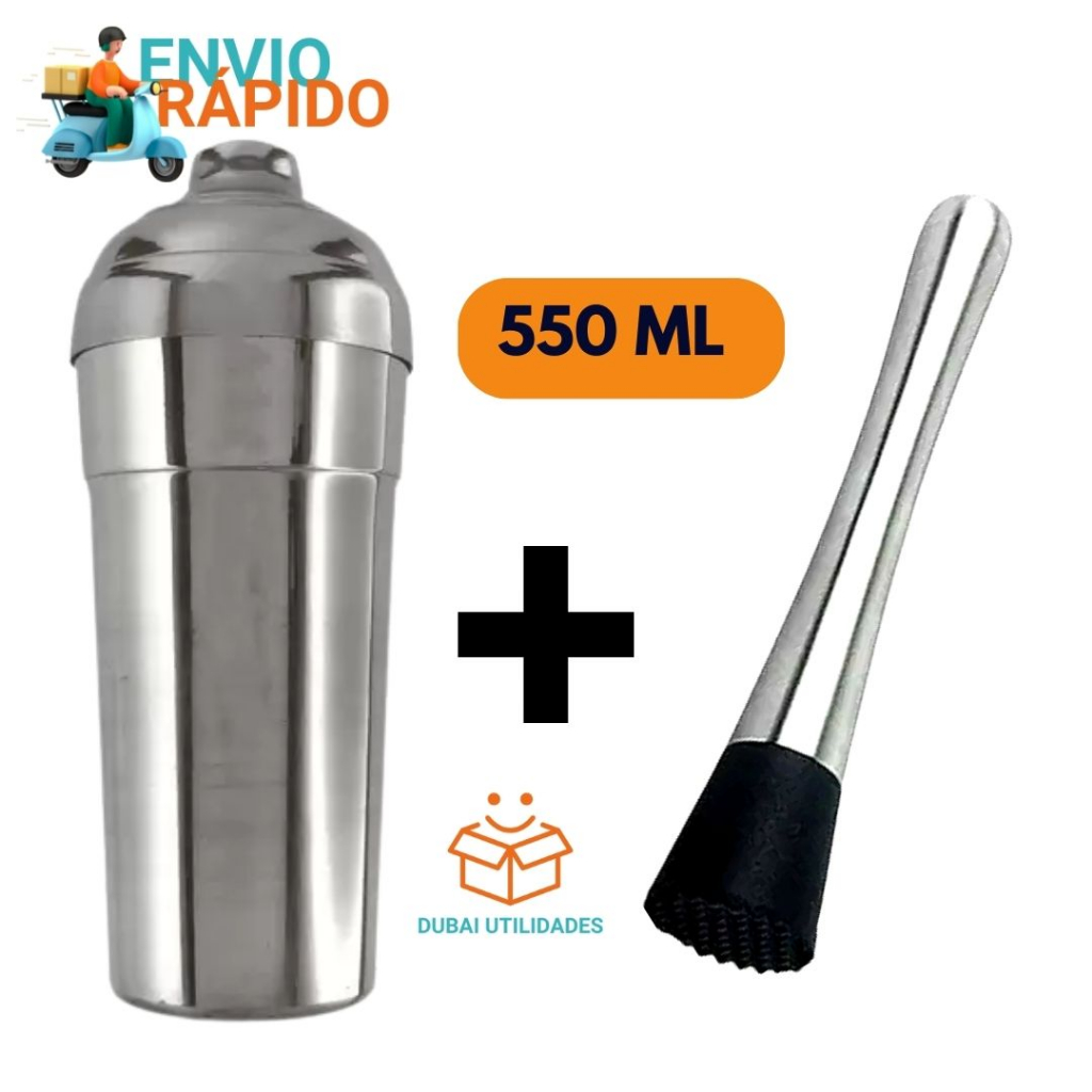 Kit Coqueteleira De Alumínio Com Socador Para Bebidas Drink Caipirinha Bar Restaurantes Resistente Kit 2 Pec1as em Oferta na Shopee