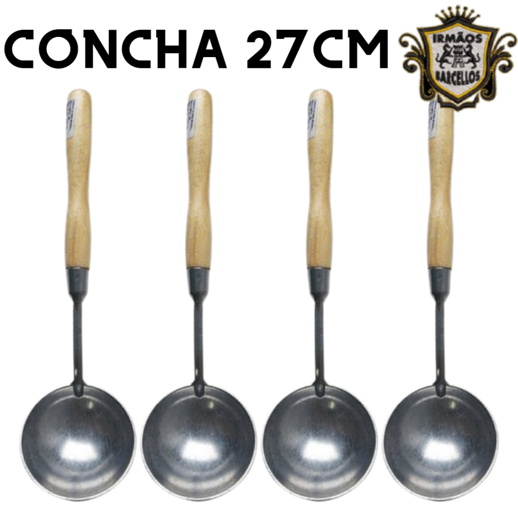 Conjunto Concha Culinária Em Alumínio 27CM Com Cabo De Madeira - Utensílios De Cozinha Talheres Para Servir Feijão