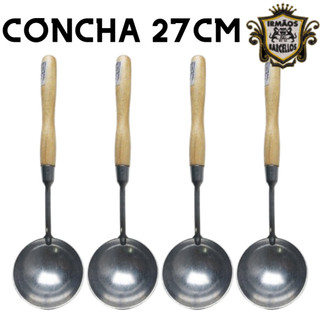 Conjunto Concha Culinária Em Alumínio 27CM Com Cabo De Madeira - Utensílios De Cozinha Talheres Para Servir Feijão