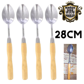 Conjunto Colher De Arroz Em Alumínio 28CM Com Cabo De Madeira - Utensílios De Cozinha Talheres Para Servir Arroz