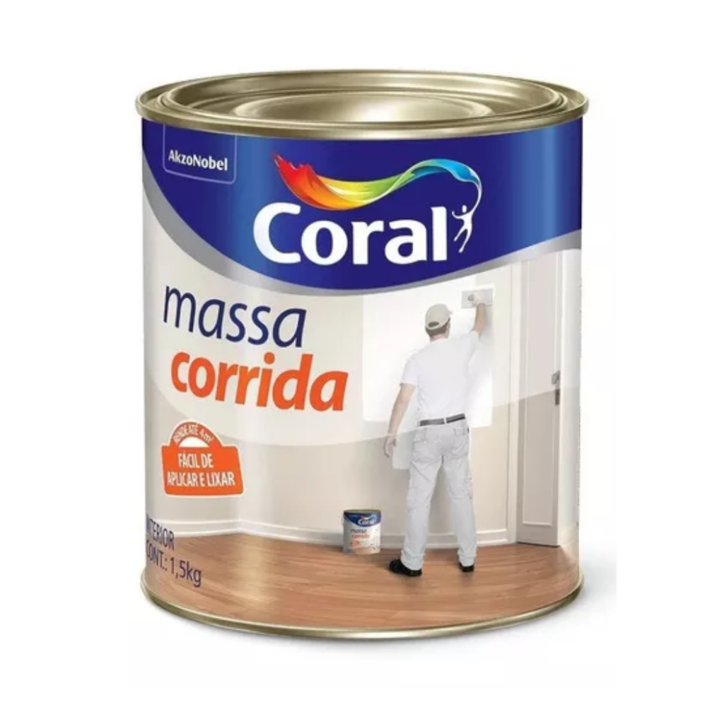 Massa Corrida Coral 1,5kg Pva Fácil Aplicação Branca - Home & Living