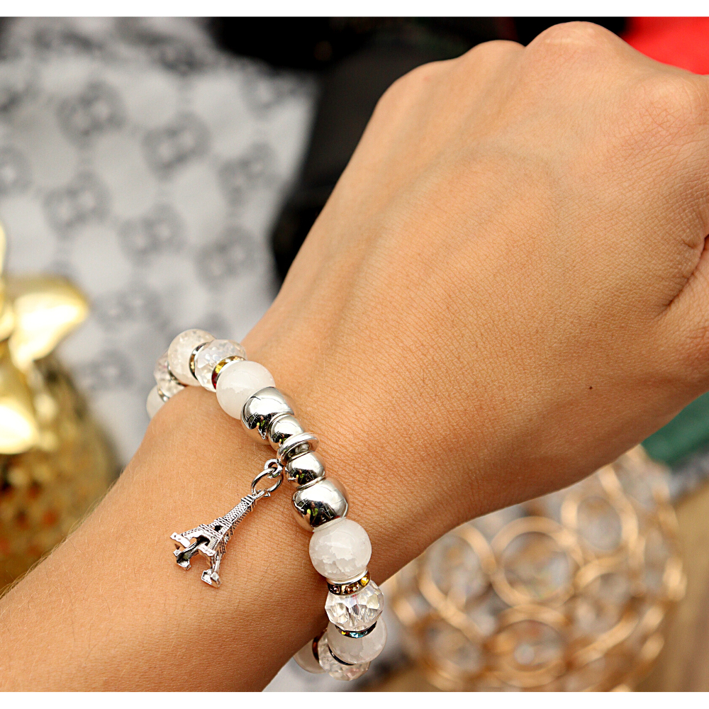 Pulseira Cristal Com Berloque Fashon Com Pedras e Miçangas