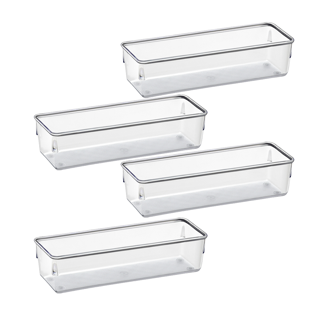 Kit 4 Organizadores Retangular Multiuso para Gavetas Pote Acrilico Cristal Grande