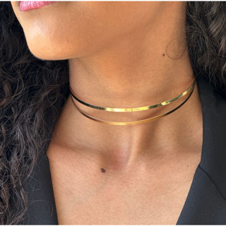 Colar Choker Aro Duplo Liso Dourado Banhado