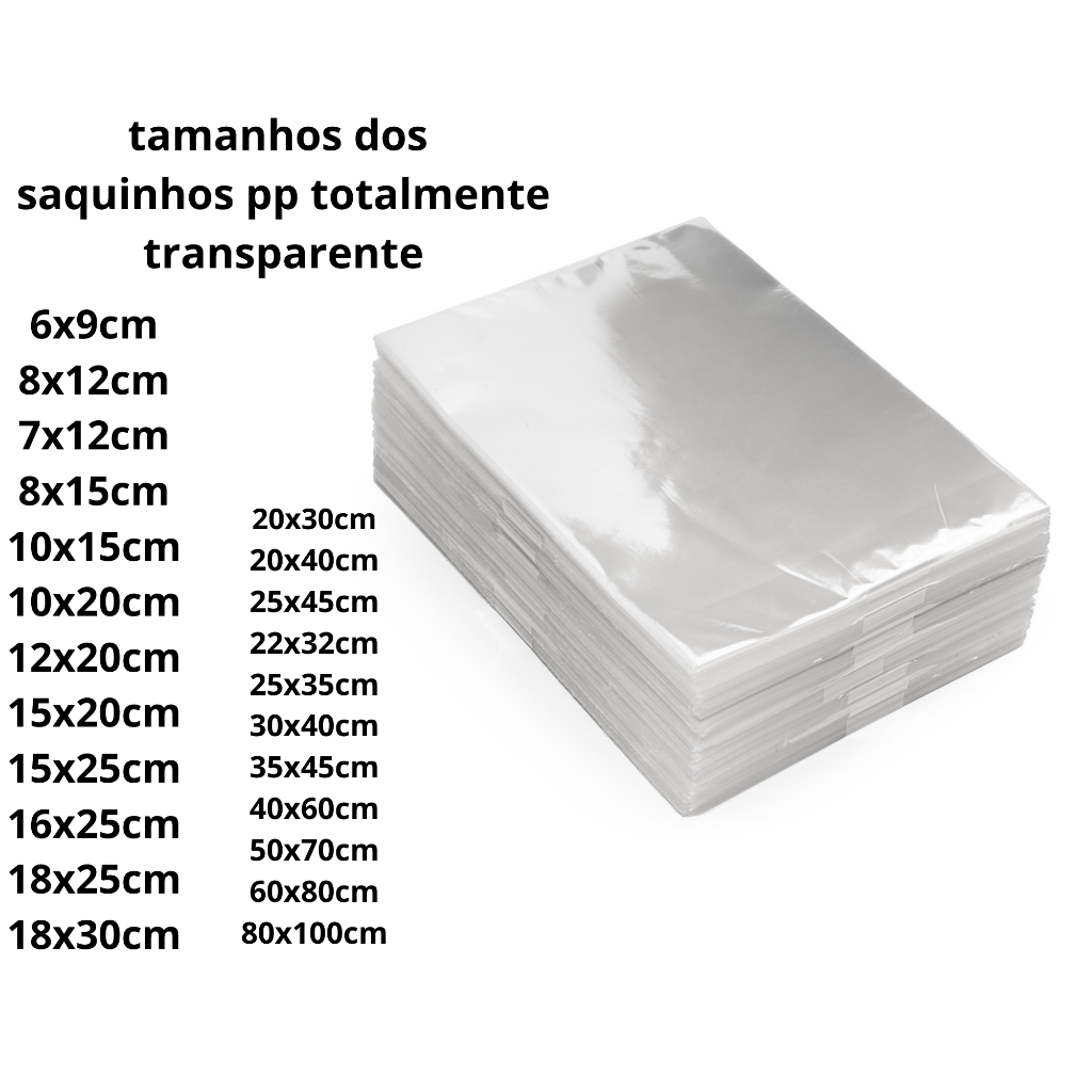kit 100/50pçs saco cristal plástico poli transparente pp tipo celofane varias medidas bopp em Oferta na Shopee