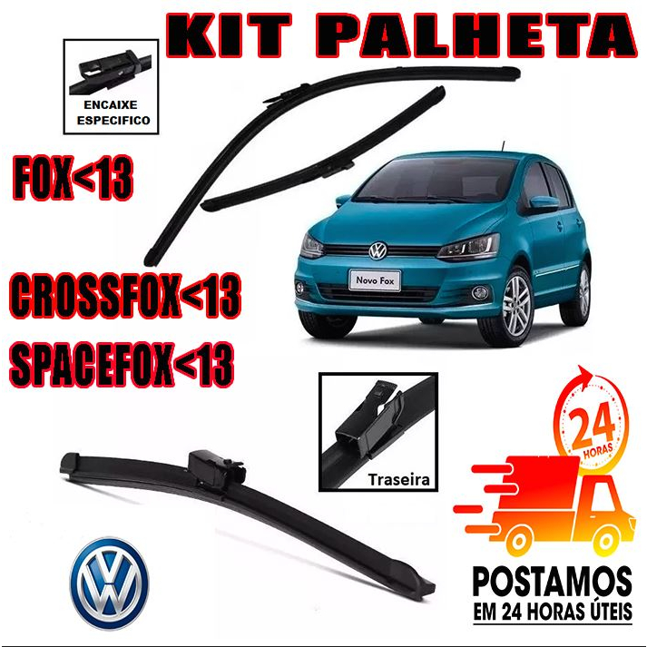 Kit 3 Palhetas para Limpador de Parabrisa Dianteiro (15" 22") Traseiro (10') - Novo Fox 2013 a 2022