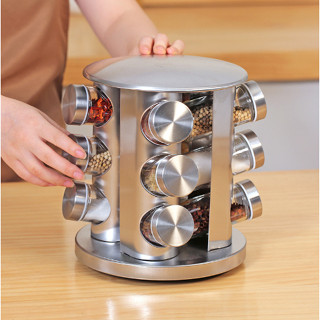 Porta Temperos Base Giratório Inox 12 Potes Condimentos Redondo