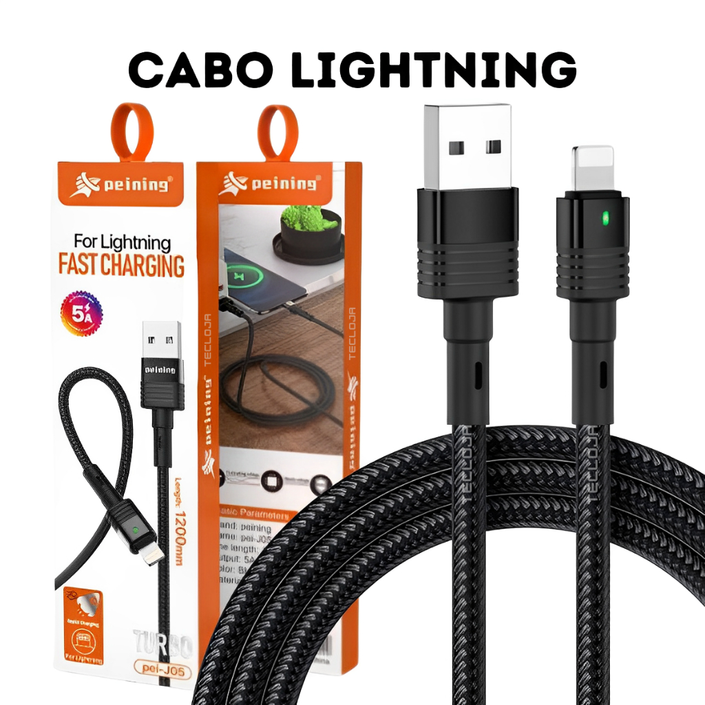 Cabo Lightning de Carregamento Rápido / Cabo Lightning em Nylon Alta qualidade / Cabo Lightning 1,20m