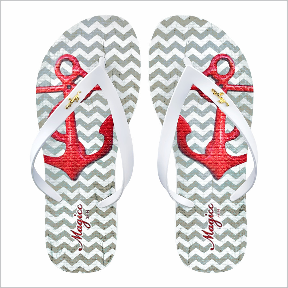 Chinelo Praia Feminino Adulto Sandália Slim Confortável Âncora Vermelha, Magicc CH-161