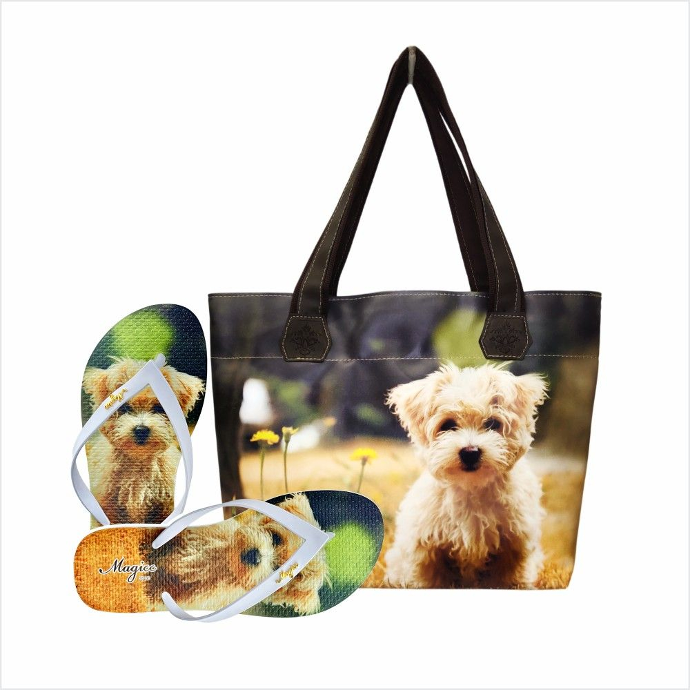 Kit Bolsa Feminina Chinelo Cachorrinho Grande Impermeável Resistente Moda Pet Magicc Bolsa BCH-147