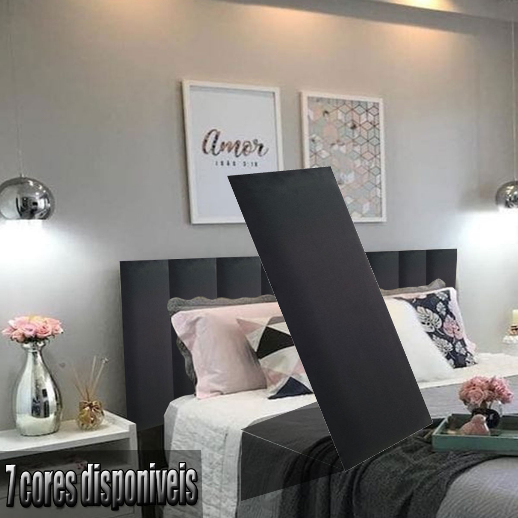 Cabeceira Estofada Em Módulos Decorativo Rosa, Preto, Azul 20x60cm Uma Placa
