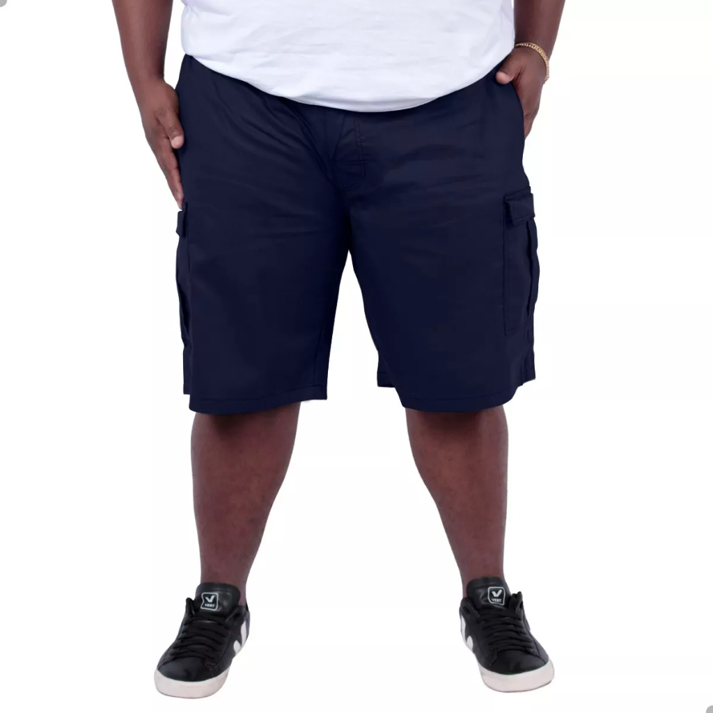 Bermuda Cargo Masculina Brim 5 Bolsos Com Elástico Casual Plus Size