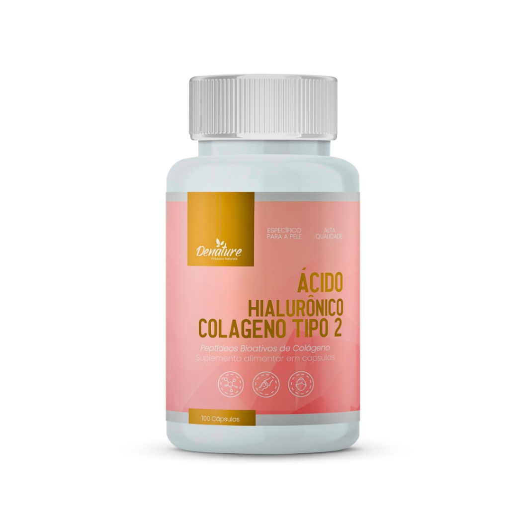 Acido Hialuronico + Colágeno Tipo 2 e Vitamina C 500mg 100 Cápsulas