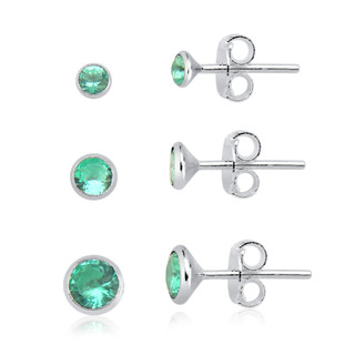Kit 3 Brincos Trio Feminino Zircônia Cravação Inglesa De Prata 925 Verde