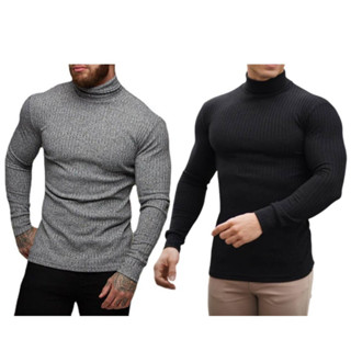 kit 2 Blusas Cacharrel malha canelada Sintética Gola Alta