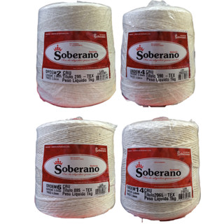 Barbante Cru Soberano Cone de 1 Kilo Fio Espessura N° 2, 3, 4, 6, 8, 10, 12 e 14 para Crochê, Tricô e Artesanato