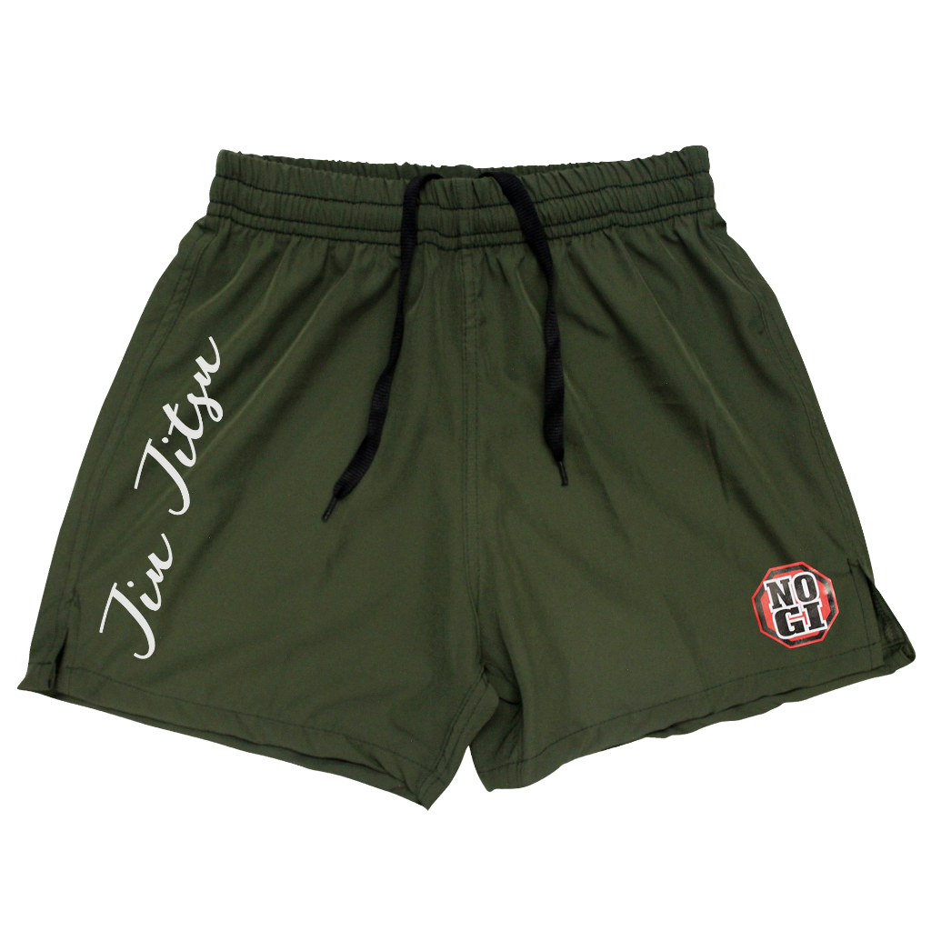 Short Bermuda Nogi Jiu Jitsu Verde Militar Com Corte Lateral Elastano Treino Academia MMA Ranger