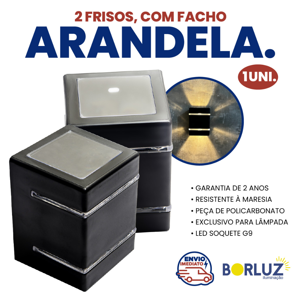 Luminaria Arandela 2 Frisos 2 Focos Area Externa Interna Parede Muro Bivolt Preta Branca Marrom Decoraçao Moderna Varanda Quintal