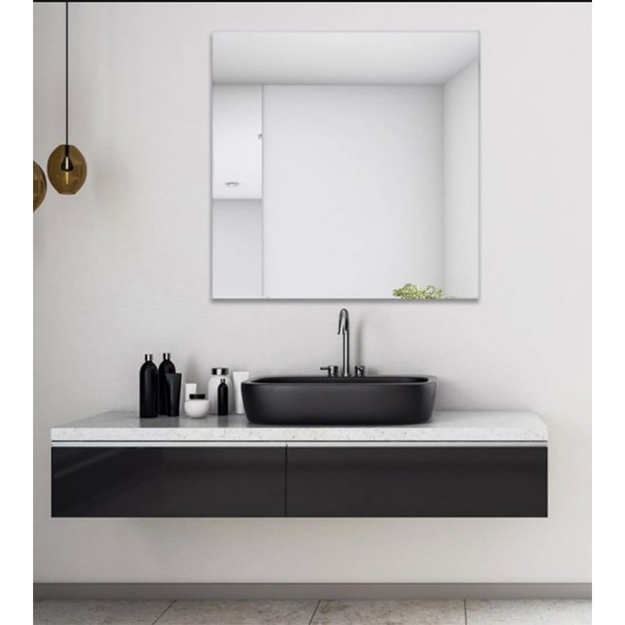 Espelho Quadrado 60cm x 60cm + Prateleira Kit Instalação Decoração Sala Banheiro Casa Loja Lavabo