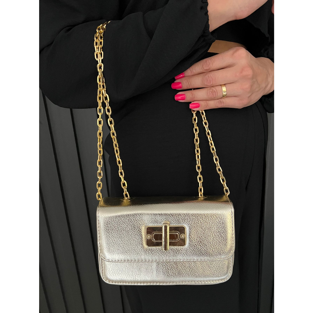 Bolsa Feminina lançamento Metalizada Transversal Alça Corrente super Delicada ENVIO IMEDIATO!!!