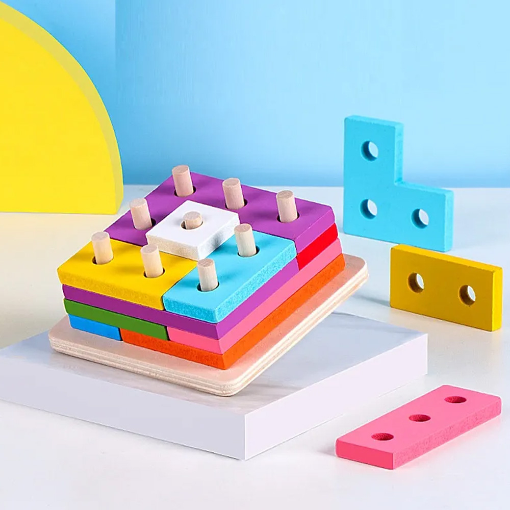 Brinquedo Pedagógico Montessori Encaixe Divertido Formas Mdf Tetris Encaixes Colunas Cores e Formas em Oferta na Shopee